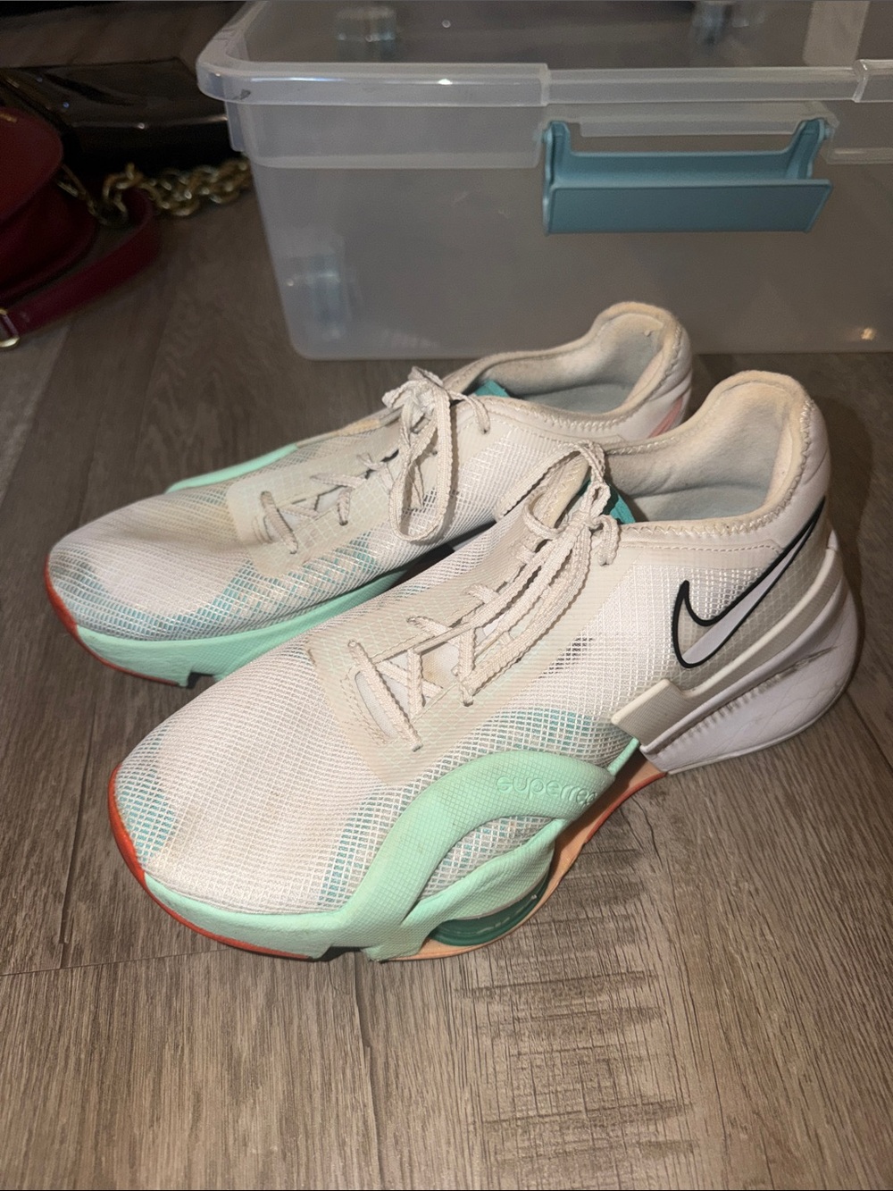 Nike White Running Shoes with Mint and Coral Accents